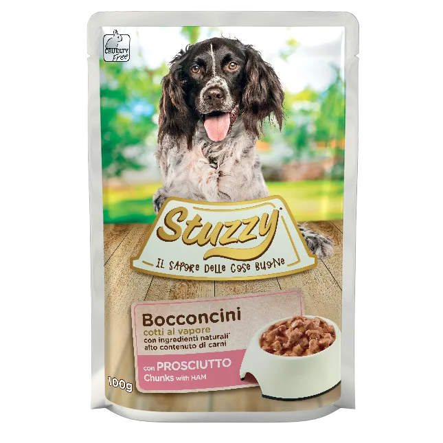 Stuzzy Bocconcini con Prosciutto 100g - Cibo Umido per Cani Stuzzy Bocconcini con Prosciutto 100g - Cibo Umido per Cani